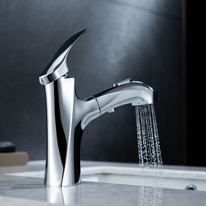 Bathroom brass chrome deck mounted single lever pull out wash basin mixer faucet (10) Bathroom brass chrome deck mounted single lever pull out wash basin mixer faucet (10)