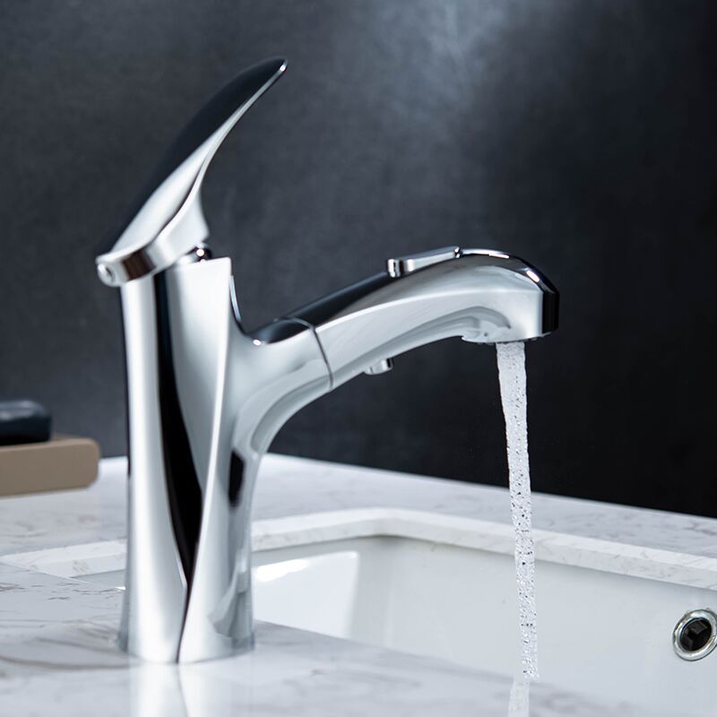 Bathroom brass chrome deck mounted single lever pull out wash basin mixer faucet (2) Bathroom brass chrome deck mounted single lever pull out wash basin mixer faucet (2)