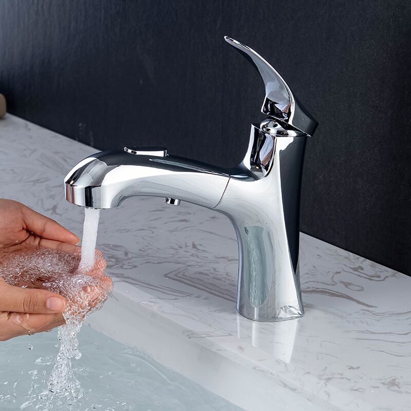 Bathroom brass chrome deck mounted single lever pull out wash basin mixer faucet (5) Bathroom brass chrome deck mounted single lever pull out wash basin mixer faucet (5)