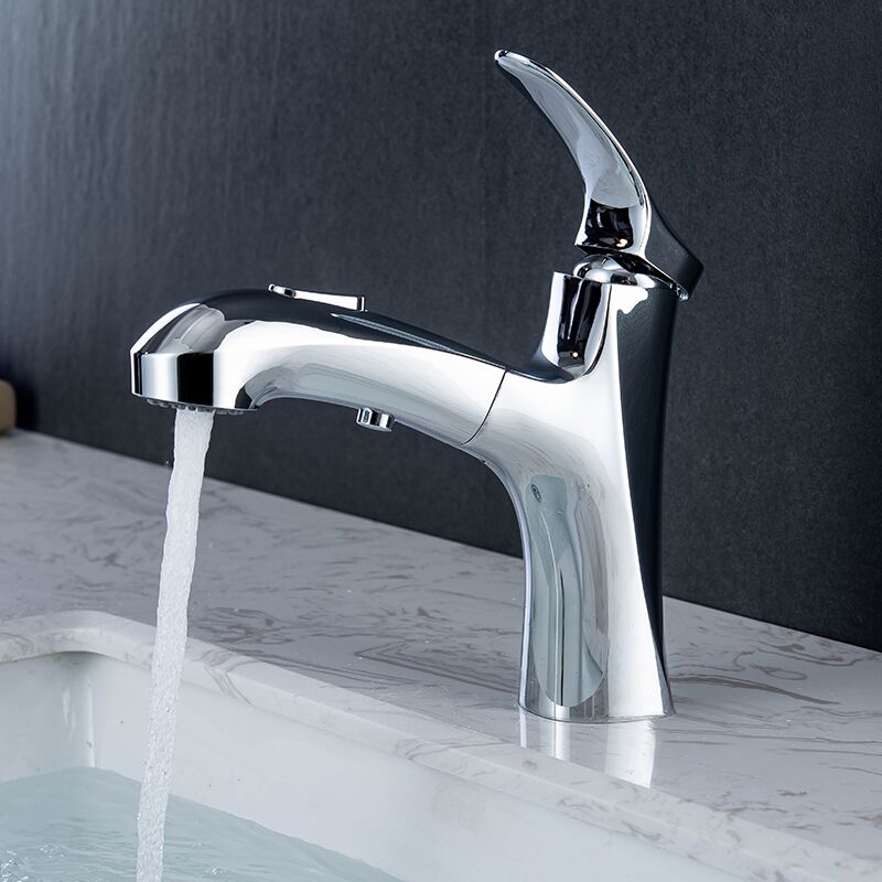 Bathroom brass chrome deck mounted single lever pull out wash basin mixer faucet (6) Bathroom brass chrome deck mounted single lever pull out wash basin mixer faucet (6)