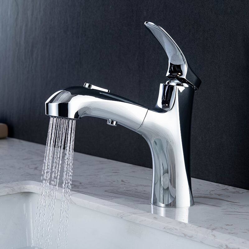 Bathroom brass chrome deck mounted single lever pull out wash basin mixer faucet (7) Bathroom brass chrome deck mounted single lever pull out wash basin mixer faucet (7)