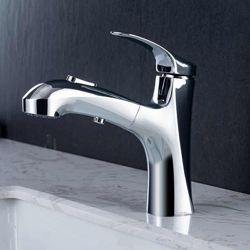Bathroom brass chrome deck mounted single lever pull out wash basin mixer faucet (8) Bathroom brass chrome deck mounted single lever pull out wash basin mixer faucet (8)