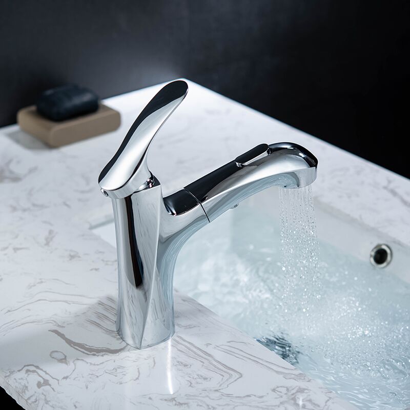 Bathroom brass chrome deck mounted single lever pull out wash basin mixer faucet (9) Bathroom brass chrome deck mounted single lever pull out wash basin mixer faucet (9)