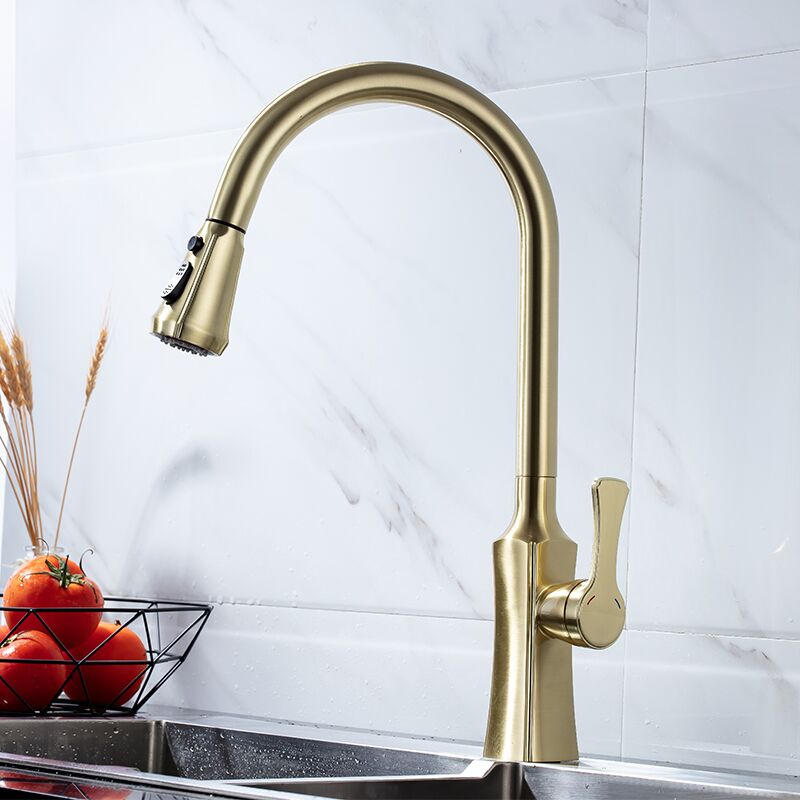 Golden brushed SUS304 stainless steel flexible rotating single handle hot and cold pull out the kitchen faucet (4) Golden brushed SUS304 stainless steel flexible rotating single handle hot and cold pull out the kitchen faucet (4)
