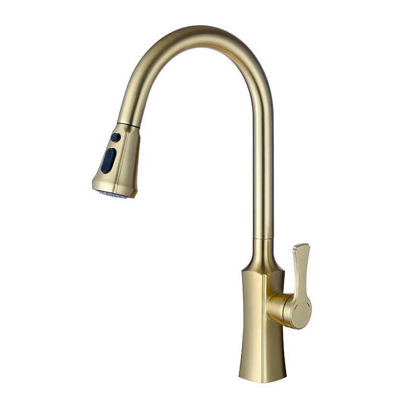 Golden brushed SUS304 stainless steel flexible rotating single handle hot and cold pull out the kitchen faucet (5) Golden brushed SUS304 stainless steel flexible rotating single handle hot and cold pull out the kitchen faucet (5)