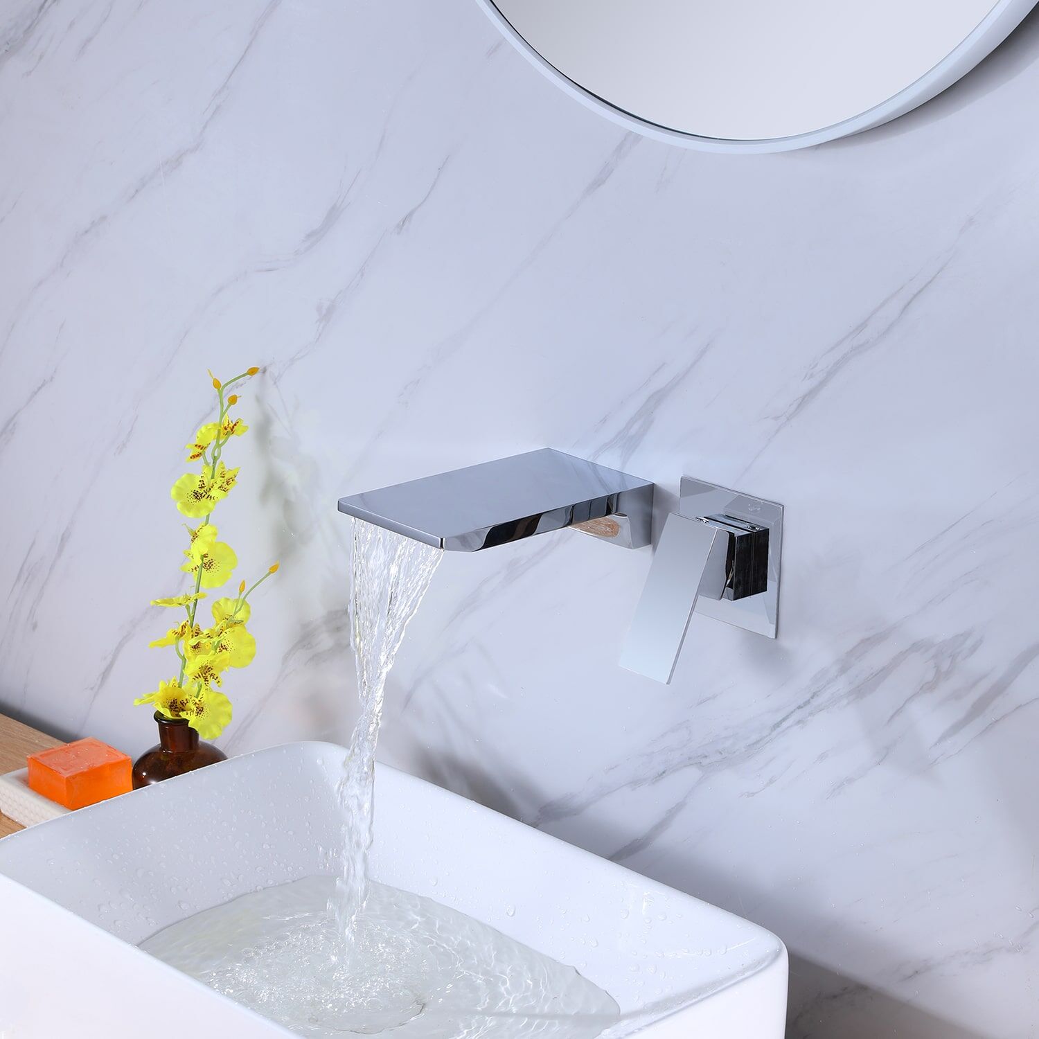 Modern Design Chrome Waterfall Wall Mounted Bathroom Hand Wash Basin Faucet-5