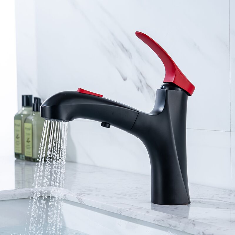 Wholesale black red basin sink pull out faucet pull out matte black bathroom faucet single handle brass vanity faucet (3) Wholesale black red basin sink pull out faucet pull out matte black bathroom faucet single handle brass vanity faucet (3)