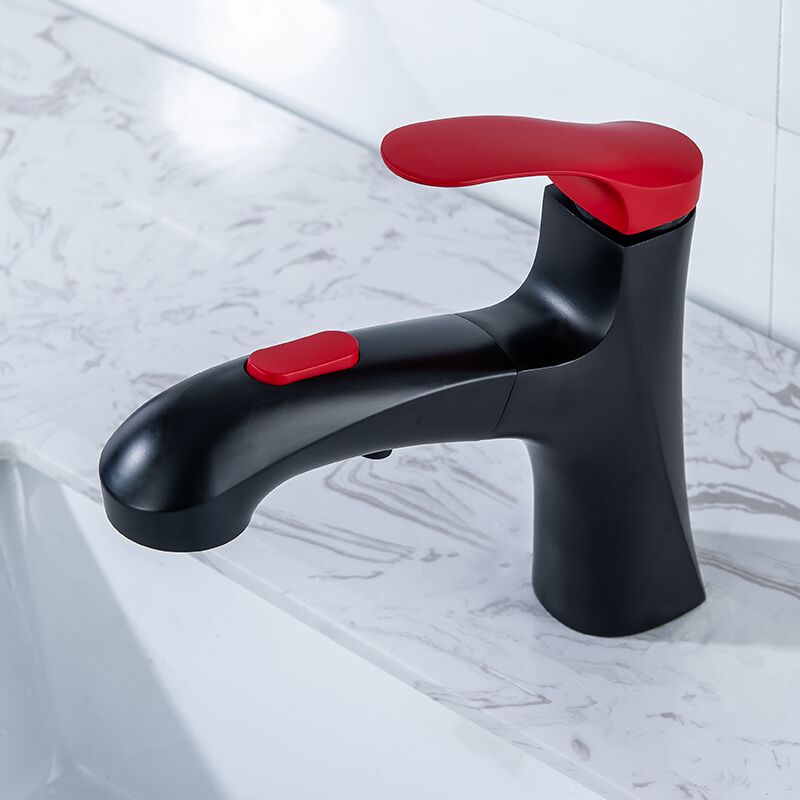 Wholesale black red basin sink pull out faucet pull out matte black bathroom faucet single handle brass vanity faucet (6)