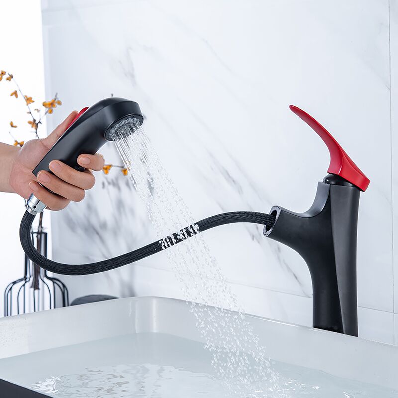 Wholesale matte black red strip high basin sink pull out the faucet pull out the bathroom faucet single handle brass wash basin faucet (1) Wholesale matte black red strip high basin sink pull out the faucet pull out the bathroom faucet single handle brass wash basin faucet (1)