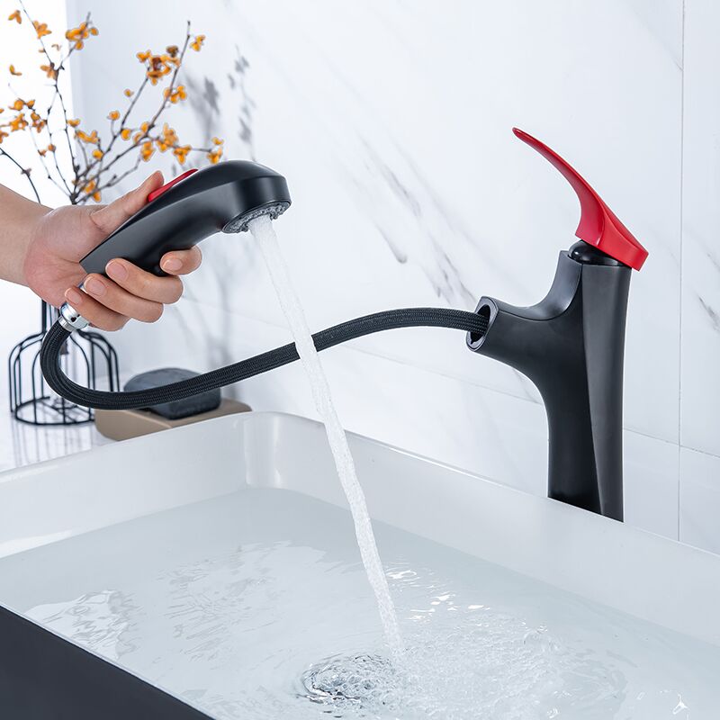 Wholesale matte black red strip high basin sink pull out the faucet pull out the bathroom faucet single handle brass wash basin faucet (2) Wholesale matte black red strip high basin sink pull out the faucet pull out the bathroom faucet single handle brass wash basin faucet (2)