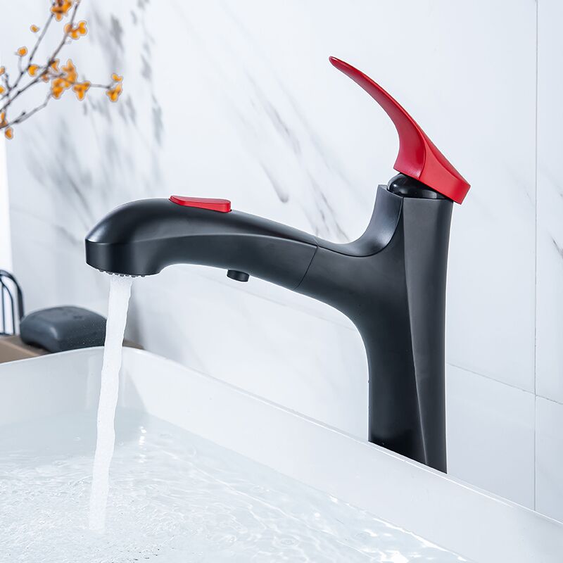 Wholesale matte black red strip high basin sink pull out the faucet pull out the bathroom faucet single handle brass wash basin faucet (3) Wholesale matte black red strip high basin sink pull out the faucet pull out the bathroom faucet single handle brass wash basin faucet (3)