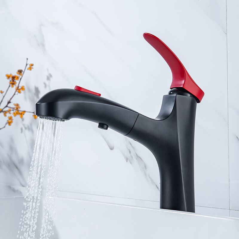 Wholesale matte black red strip high basin sink pull out the faucet pull out the bathroom faucet single handle brass wash basin faucet (4) Wholesale matte black red strip high basin sink pull out the faucet pull out the bathroom faucet single handle brass wash basin faucet (4)