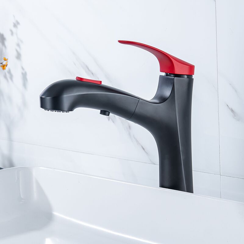 Wholesale matte black red strip high basin sink pull out the faucet pull out the bathroom faucet single handle brass wash basin faucet (5) Wholesale matte black red strip high basin sink pull out the faucet pull out the bathroom faucet single handle brass wash basin faucet (5)