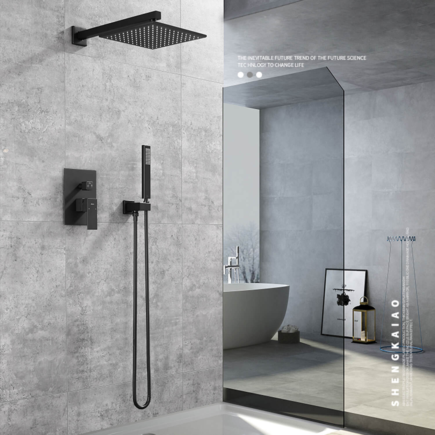 wall mounted brass shower set Luxury Bathroom 6 Functions Shower System Big Waterfall Rainfall Shower Square Body Spray Jets Waterfall Rainfall Shower panel with Square Body Spray Jets