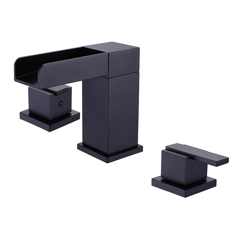 2 Handle 3 Hole Widespread Matte Black Waterfall Bathroom Faucet Vanity Sink Faucet-1