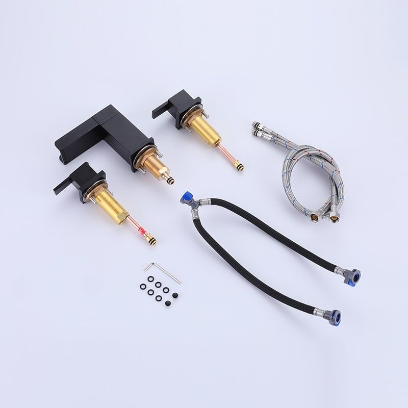 2 Handle 3 Hole Widespread Matte Black Waterfall Bathroom Faucet Vanity Sink Faucet-2