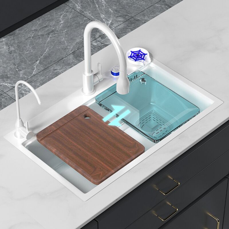 304 stainless steel handmade sink waterfall rainfall single bowl white kitchen sink MP KS-009-4