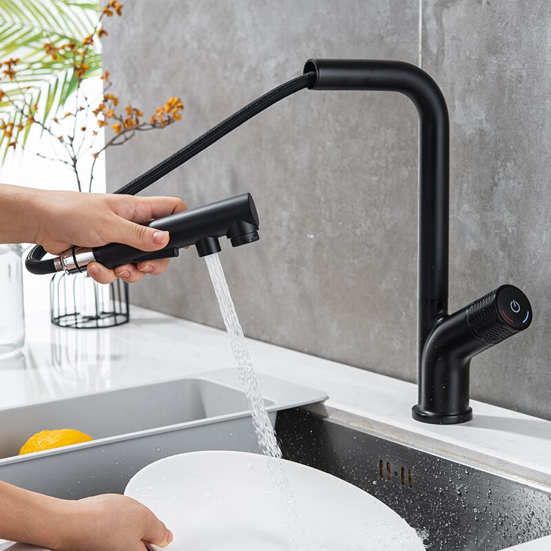 7-shaped high quality matte black pull-out sprayer kitchen faucet hot and cold water faucet (7) 7-shaped high quality matte black pull-out sprayer kitchen faucet hot and cold water faucet (7)